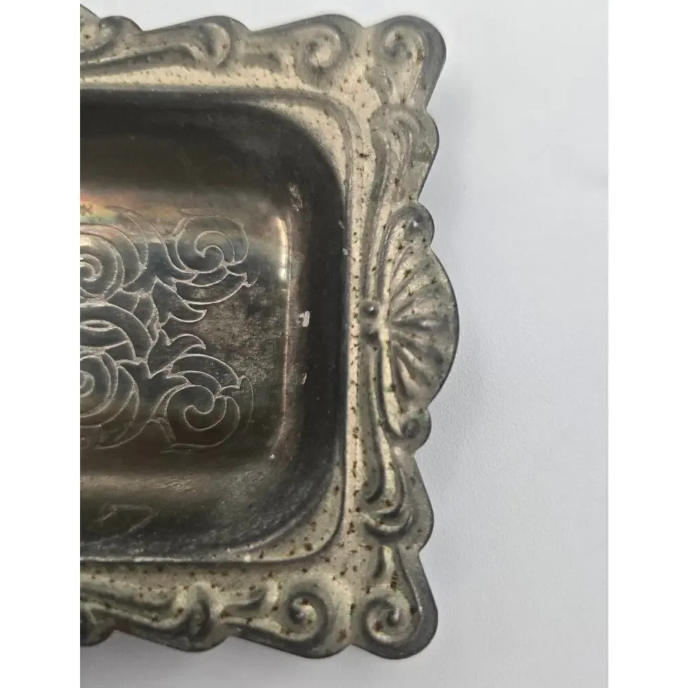 Vintage Mid-Century Hong Kong Silverplated Trinket Tray with Baroque Style Edge